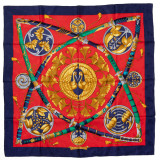 HERMÈS Seidentuch Foulard Carré 90 Jacquard "Princes du soleil levant" - Pre-loved Designer Second Hand | LUXURYLOVE