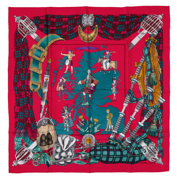 HERMÈS Silk scarf foulard Carré 90 "Scotland" - Pre-loved Designer Second Hand | LUXURYLOVE