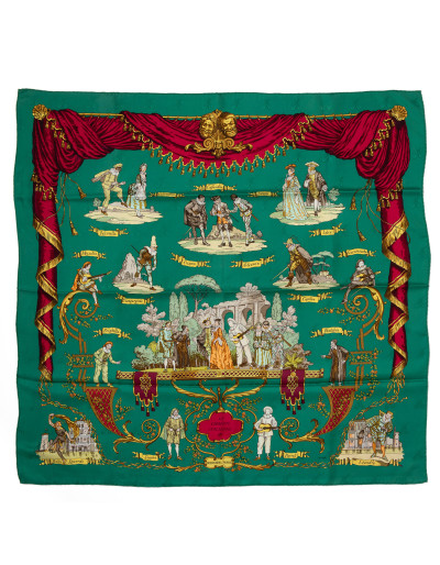 HERMÈS Silk scarf foulard Carré 90 Jacquard "La comédie Italienne" - Pre-loved Designer Second Hand | LUXURYLOVE