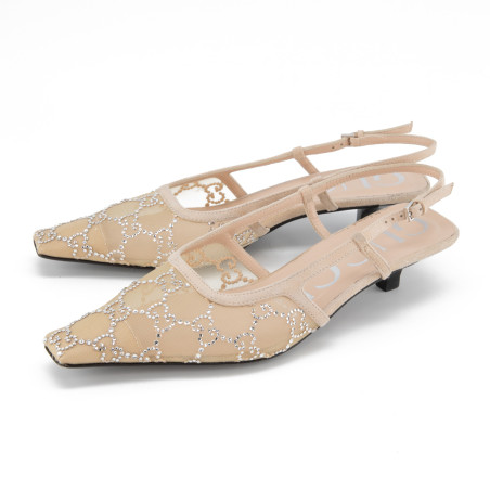 GUCCI GG Crystal Slingback Kittenheels - Pre-loved Designer Second Hand | LUXURYLOVE