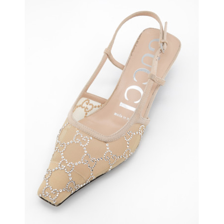 GUCCI GG Crystal Slingback Kittenheels - Pre-loved Designer Second Hand | LUXURYLOVE