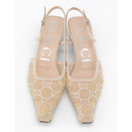 GUCCI GG Crystal Slingback Kittenheels - Pre-loved Designer Second Hand | LUXURYLOVE
