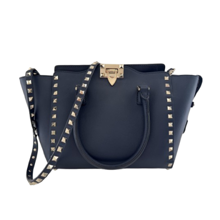VALENTINO GARAVANI Rockstud Tote Bag Kalbsleder marine - Pre-loved Designer Second Hand | LUXURYLOVE
